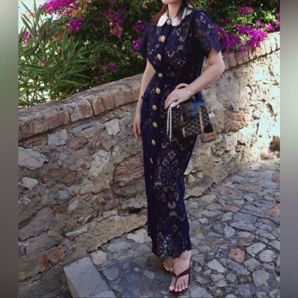 Self-Portrait Navy Lace Midi Dress - Picture 5 of 5